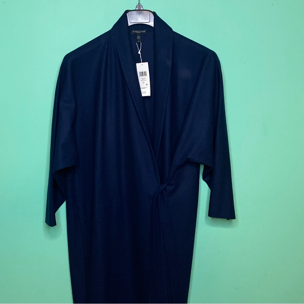 100% Wool Elieen Fisher Shawl Collar Jacket Size 1x New With Tags Navy Blue